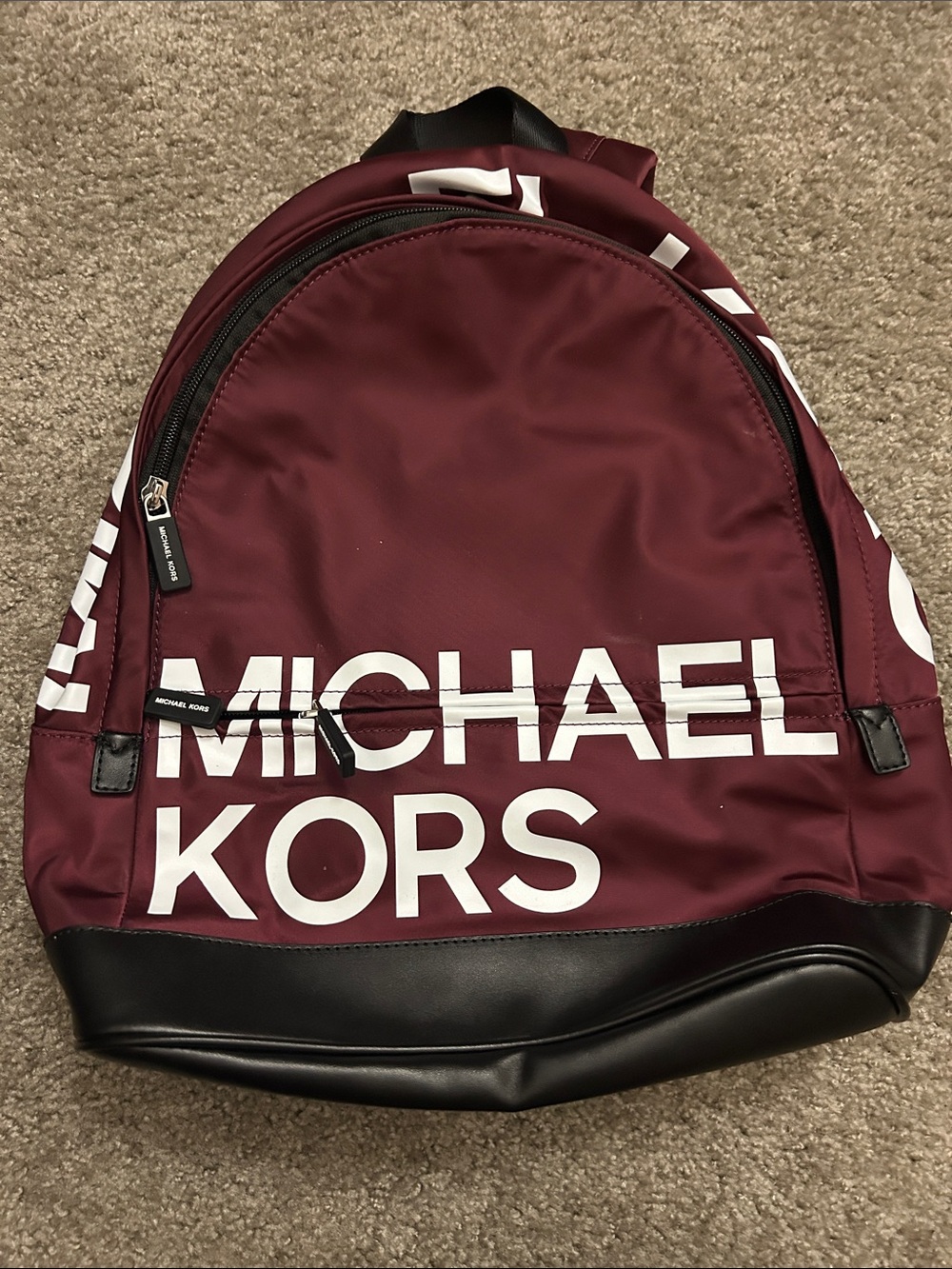 Michael Kors Maroon and Black Logo Backpack